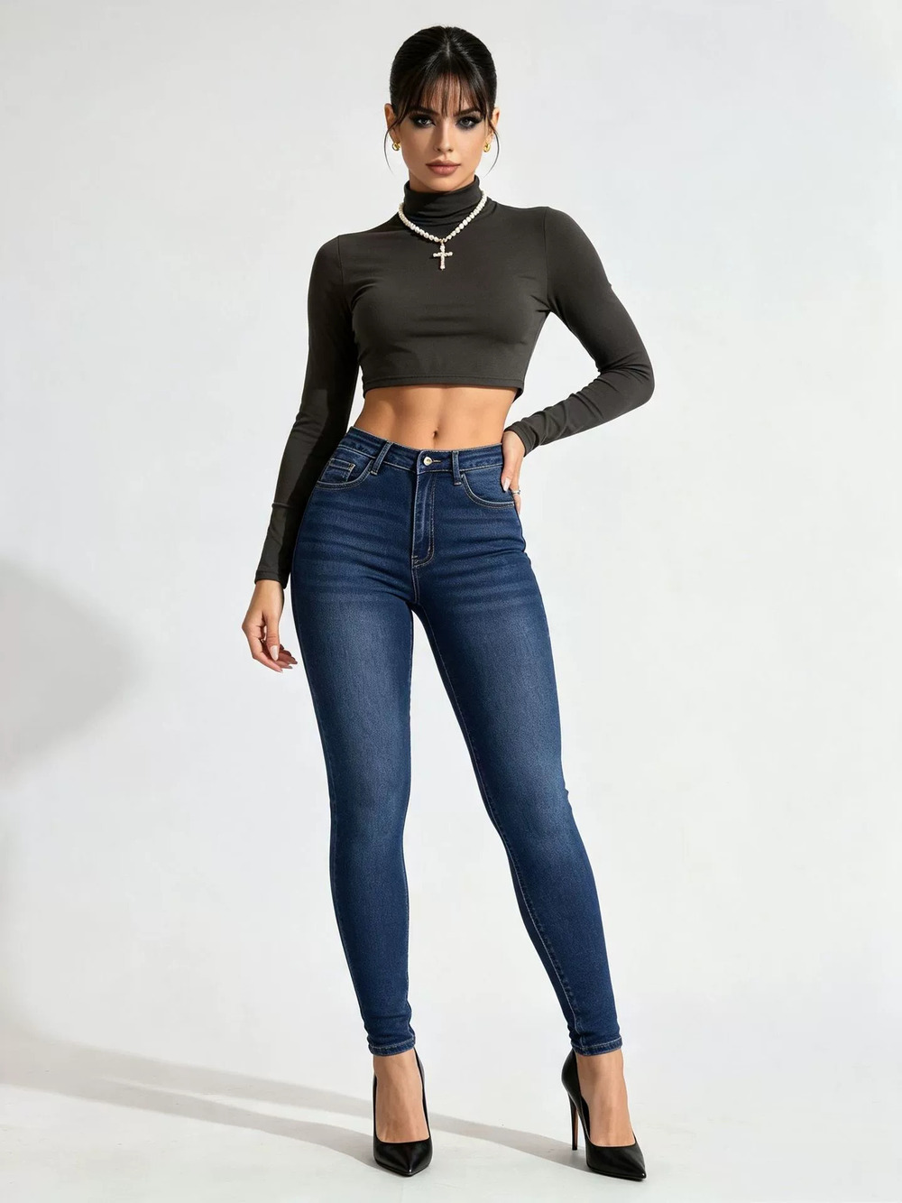 ZARA American Retro High Waist Stretch Jeans for Women Distressed Slim Fit